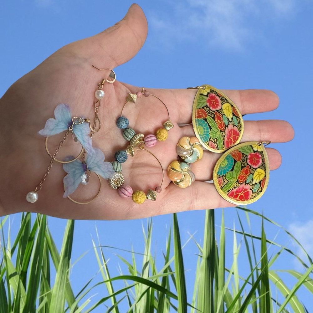 vintage 1980 pierced earrings butterflies beaded studs floral teardrops bundle